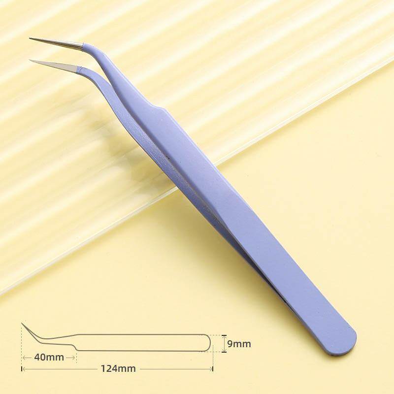 Edelstahl-Pinzette mit gerader gebogener Spitze für Nagelkunst-Aufkleber, Strass-Picking-Tool, Make-up, Wimpern, DIY-Pinzette Curved Tip violett