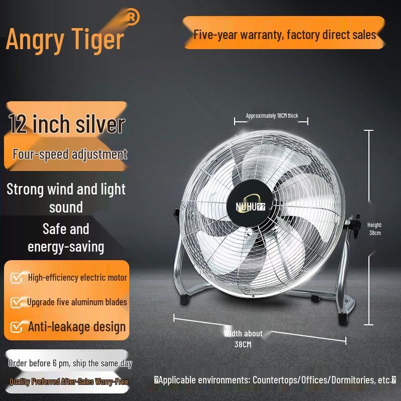 Leistungsstarker Acht-Gang Industrie-Boden- und Standventilator für den Heim- und Schreibtischgebrauch silberfarbe