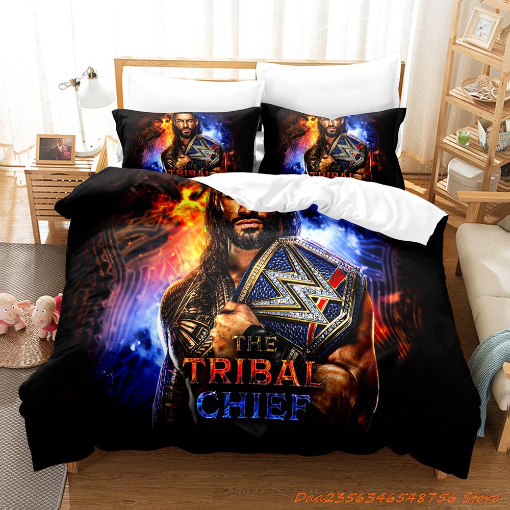 Ringer Roman Reigns Bettwäsche Set Einzelbett Doppelbett Vollgröße Queen Size King Size Bettwäsche Set Erwachsener Kinder Schlafzimmer Bettbezug Sets Laken Set AU Single(140*210cm)3pcs