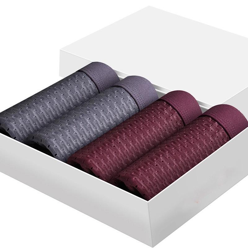 4 Paar Unterwäsche Geschenkbox Herren Eisseide Boxershorts Sexy Locker Kühlendes Mesh Bequem Enganliegende Boxershorts L gray