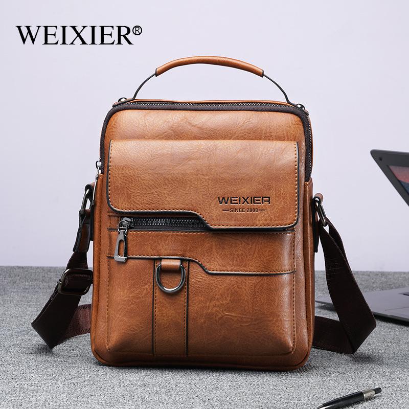 WEIXIER Männer Umhängetasche Schulter Taschen Multi-funktion Männer Handtaschen Große Kapazität Split Leder Tasche Für Mann Messenger Taschen Einkaufstasche braun