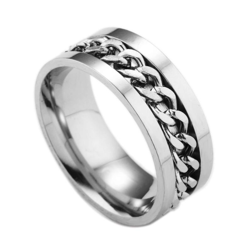 Punk Herren Damen Edelstahlkette eingelegter Fingerring Schmuck Charm Geschenk Edelstahlring 9 silber