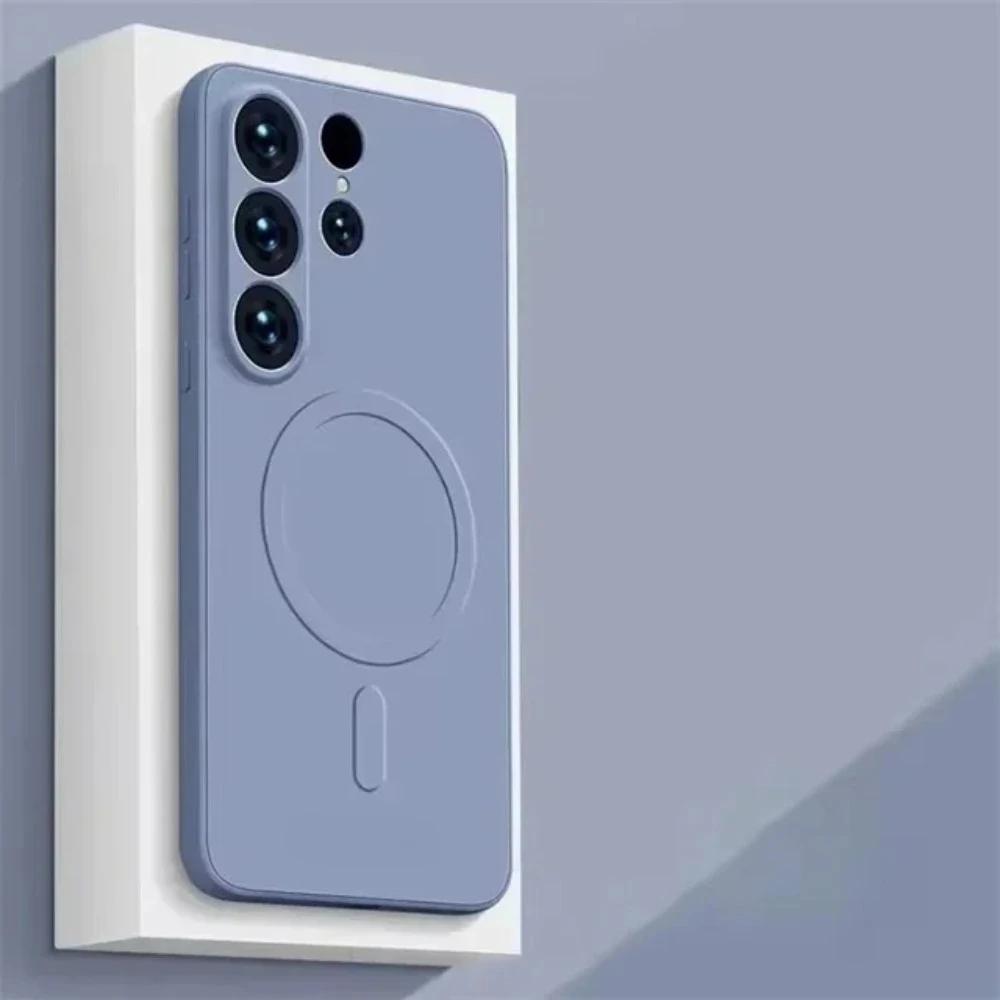 Weiche Flüssigsilikon-Magnet-Hülle für Samsung Galaxy S26 S25 S24 S23 S22 S21 Ultra Plus FE für Magsafe Schutzhülle Galaxy S22+ 5G violett