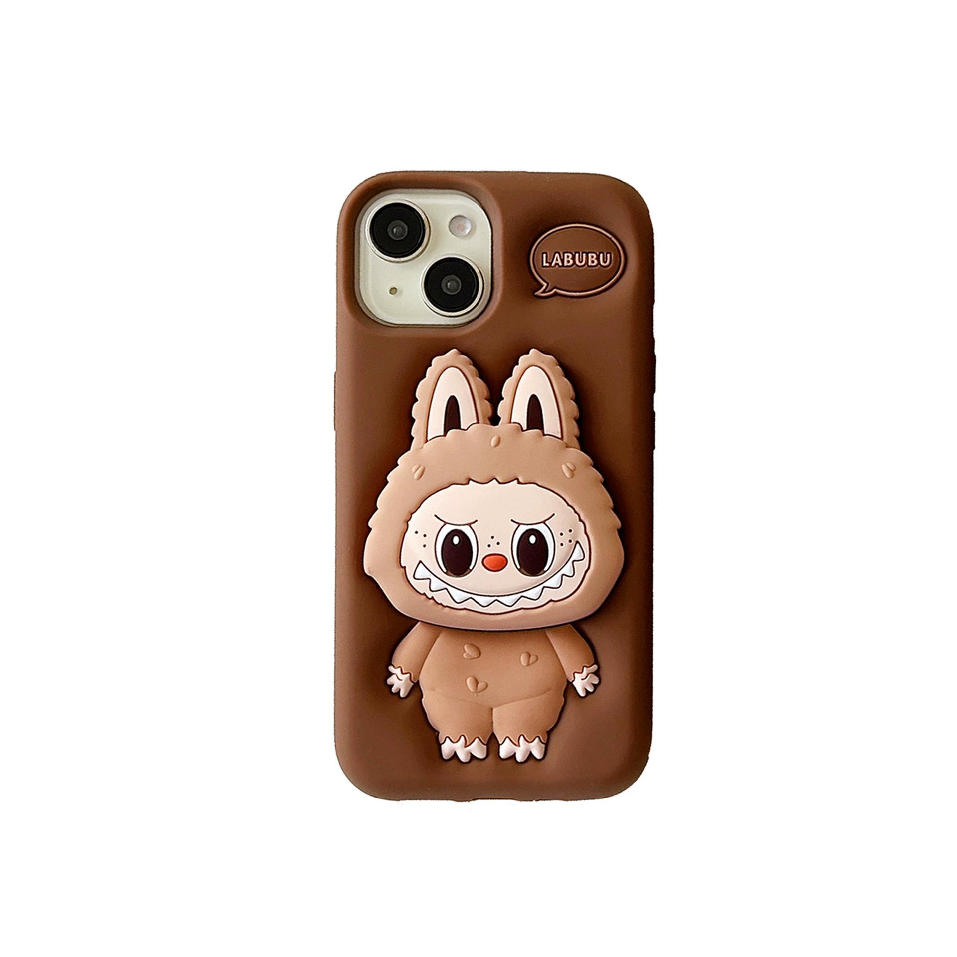 Kawaii Labubu Handyhülle Halter Rutschfest Sturzsicher Schutzhülle Niedlich Cartoon Geeignet für Iphone15promax Iphone13pro 14pro iPhone11 braun