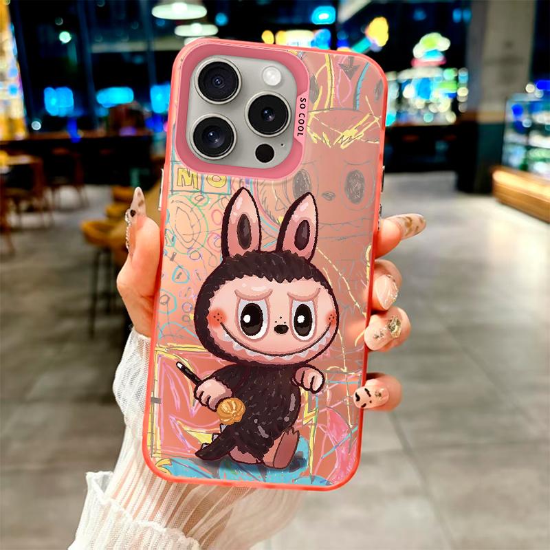 „Labubu‘s Doodle Cuteness“-Modehülle für iPhone 7 X 11 12 13 14 15 16 Serie, für Samsung Galaxy Serie A12 A23 A54 S21 S22 S23 S24 S25 … iPhone 7Plus/8Plus rosa