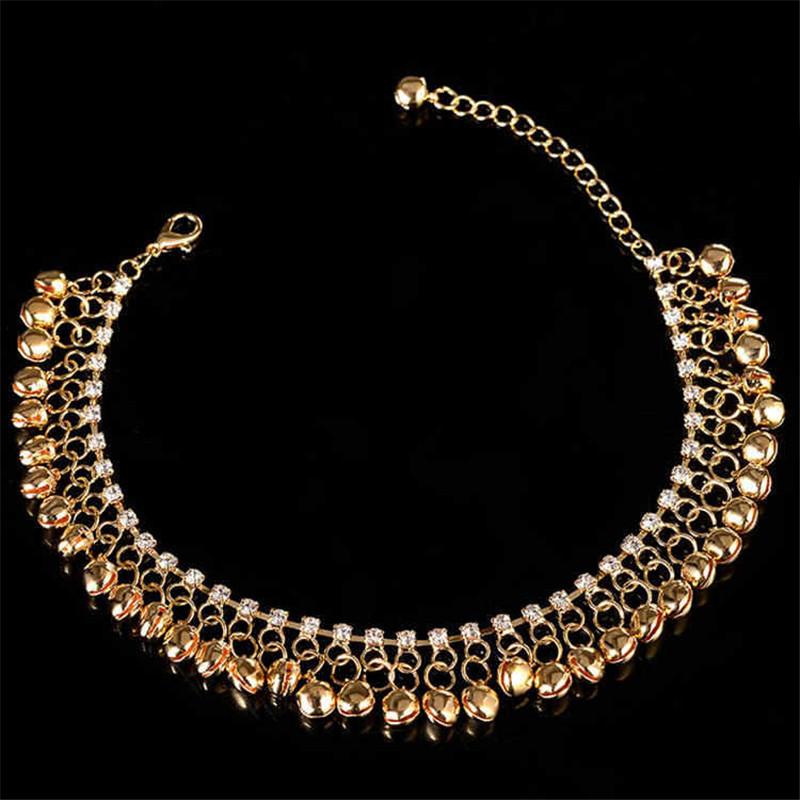 Persönlichkeit Gold Kupfer Farbe Ethnische Quaste Glocke Fußkettchen für Frauen Mädchen Strand Fußarmband Fußkettchen Indien Schmuck Zubehör brown