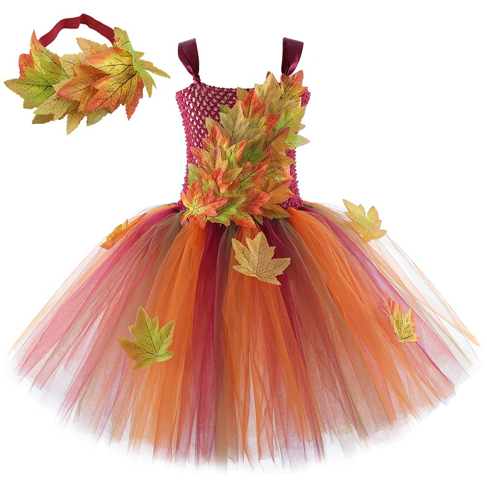 Herbst-Ahornblatt-Feen Kostüme für Mädchen Wald-Elfen-Prinzessinnen Kleider mit Flügeln Kinder Halloween Weihnachts Outfit 11Y brown