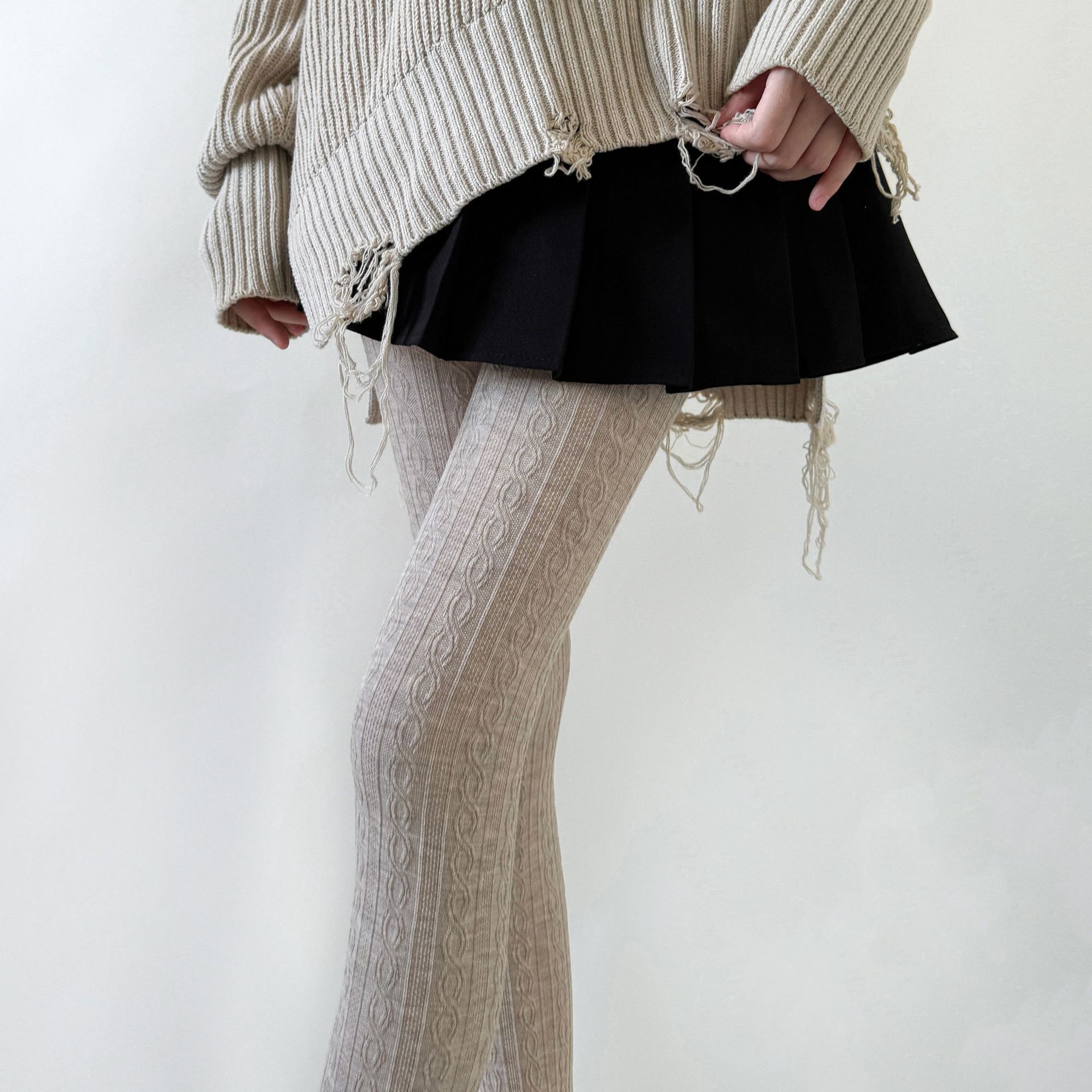Damenstrumpfhosen Herbst und Winter Baumwolle Gestrickt Oberschenkelhoch Strümpfe Strumpfhosen Dessous Damenstrumpfwaren Lolita Strumpfhosen Strumpfhosen One Size