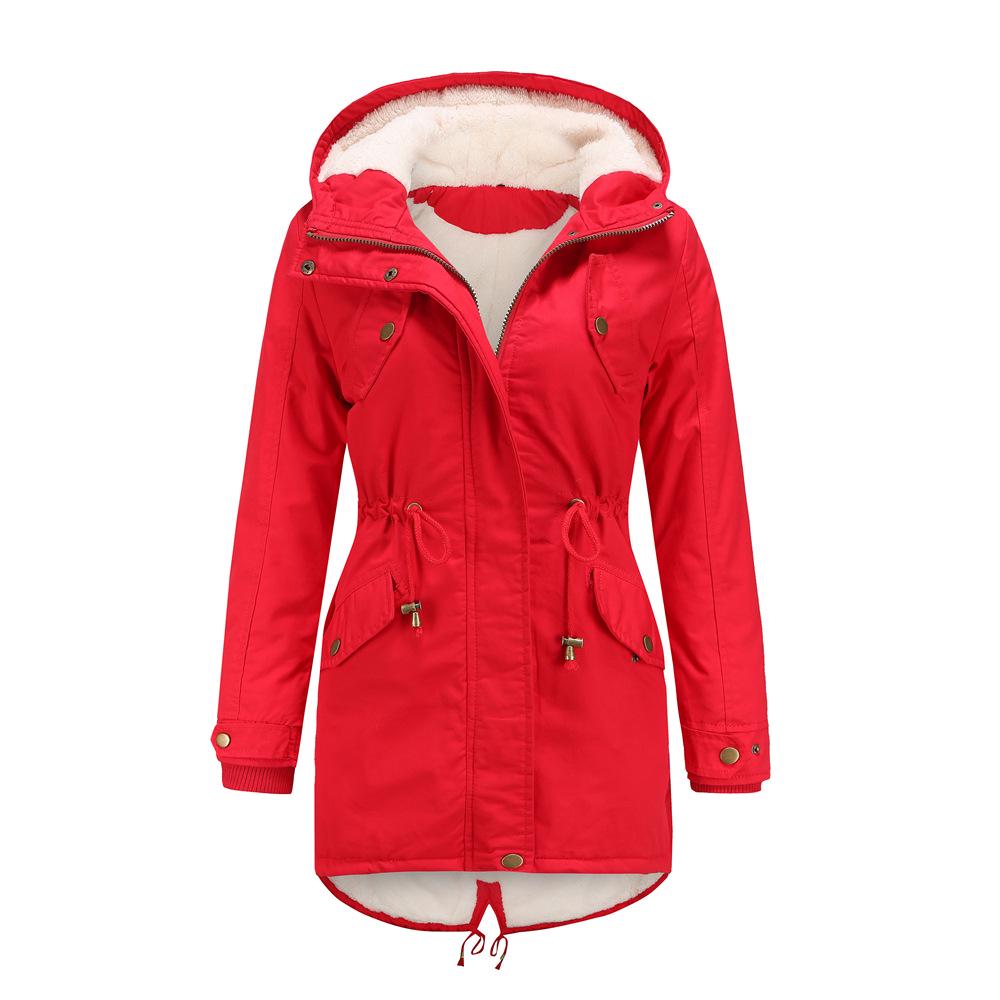Gepolsterter Damenmantel für Herbst und Winter, lässiger Damen-Parka mit Kapuze, verdickte, mit Baumwolle gepolsterte Jacken, Mantel XL red