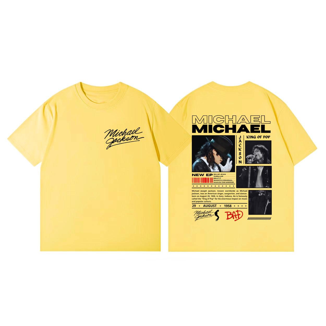 90er Michael Jackson Muster T-Shirt 2026 Sommer Mode Rock Retro Mode Unisex Damen Freizeit Locker Baumwolle Übergroßes T-Shirt M beige