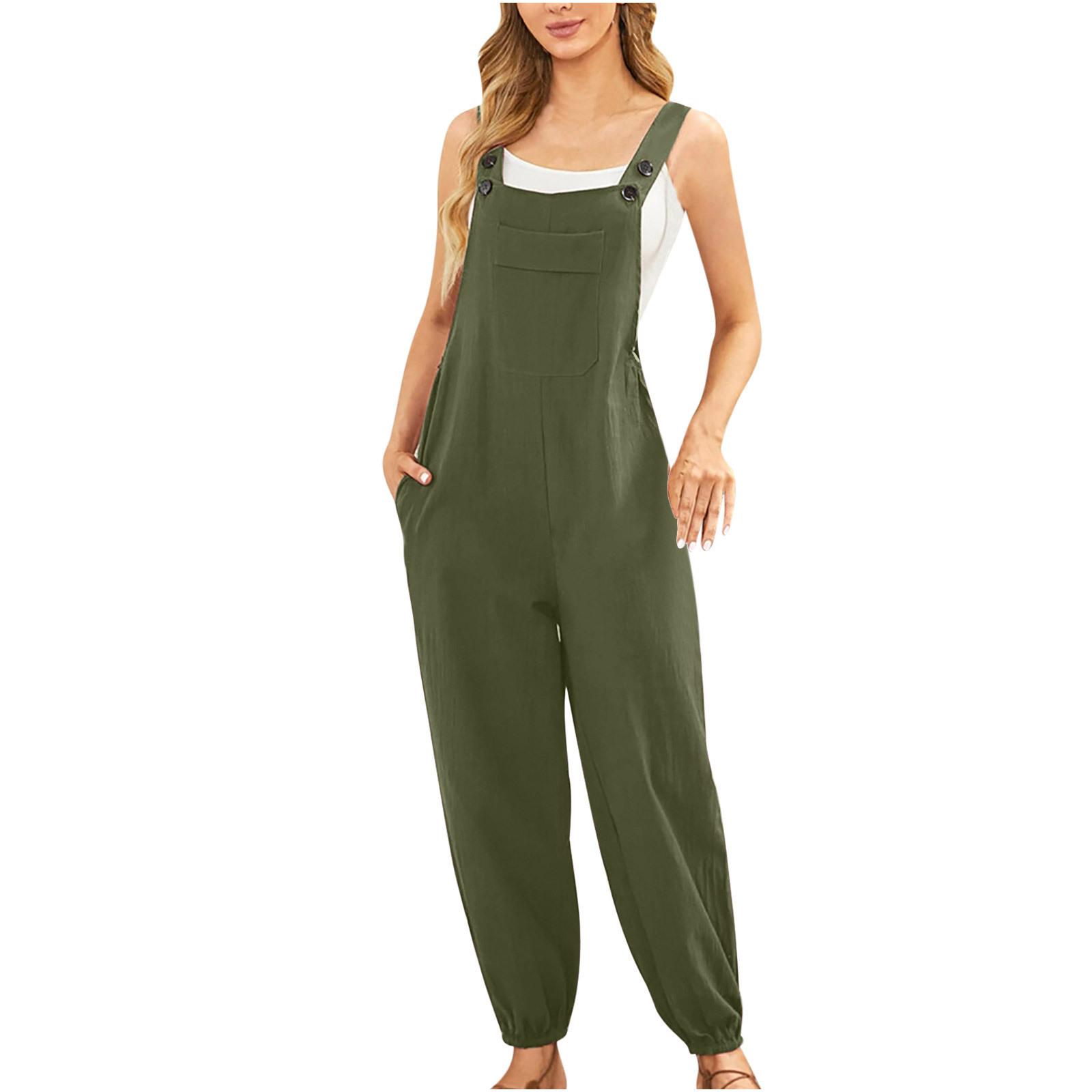 Damen Jumpsuit mit weitem Bein, lockere Passform, modischer Overall, Baggy-Latzhose, Sommer-Overall XS grün