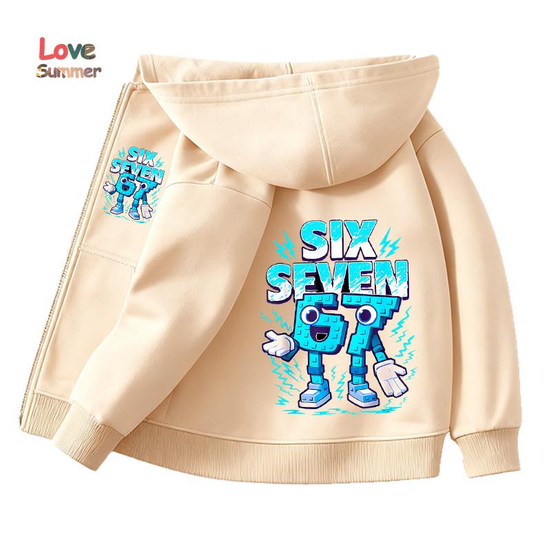 Jungen Mädchen Unisex Jacke 67 Reißverschluss Hoodie Six Seven Italian Brainrot Steal A Brainrot Kapuzenpullover Lässiges Dünnes Oberteil Kinderbekleidung Geschenk 130 beige