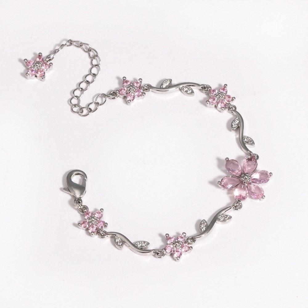 Süßes Y2K Blumen Armband Kristall Verstellbare Kette Armband Schmuck Geschenk Mehrfarbig Damen Armband rosa silber