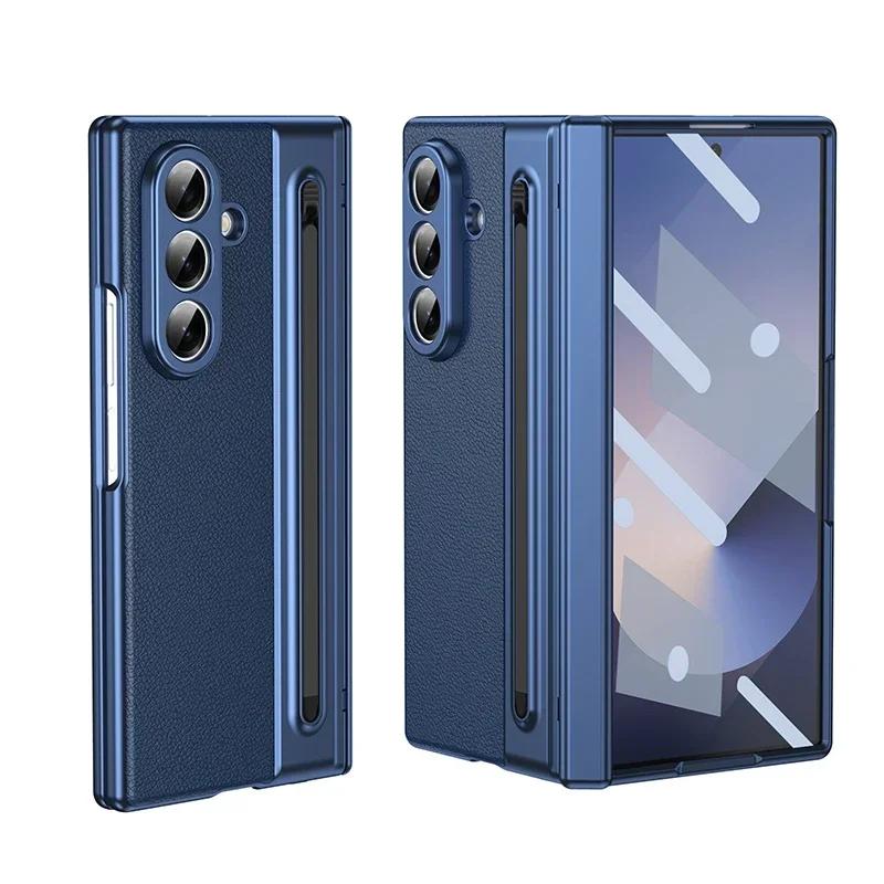 Für Samsung Galaxy Z Fold 8 Ultra Z Fold 8 7 6 5 4 3 S Pen Leder Handyhülle Scharnierschutz Touch Pen Integrierter BildschirmSchutz Galaxy Z Fold 8 Ultra blau