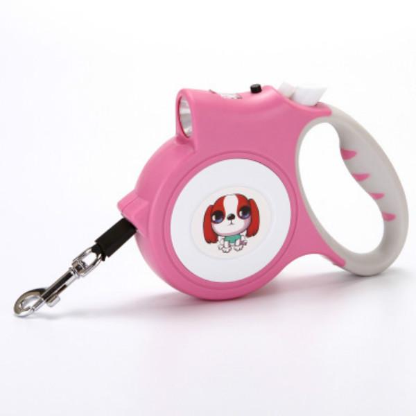 Hundeleine mit Taschenlampe, ausziehbare Leine für kleine und mittelgroße Hunde rosa