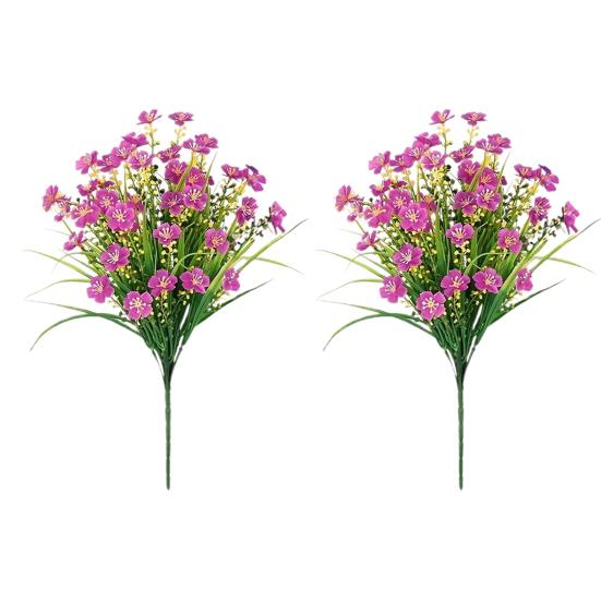 2 Stück Kunstblumenbündel, UV-beständige Kunstpflanzen, lichtechte Kunstblumen für Zuhause, Vase, Korb, Fensterkasten, Außendekoration rose rot