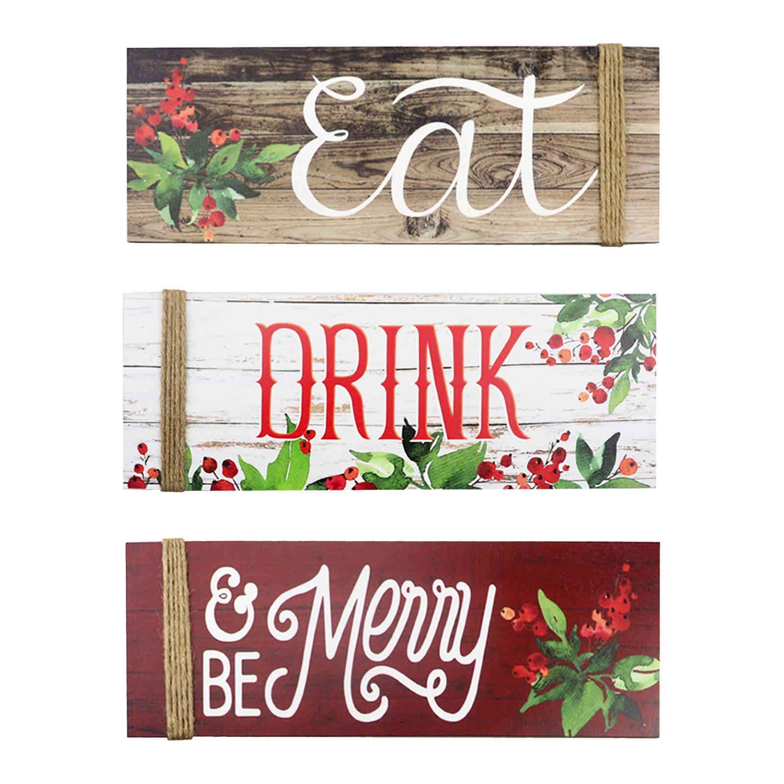 3PCS Weihnachten Holz Hause Zeichen Werden Fröhlich & Essen & Trinken Muster Frohe Weihnachten Front Tür Zeichen für bunt