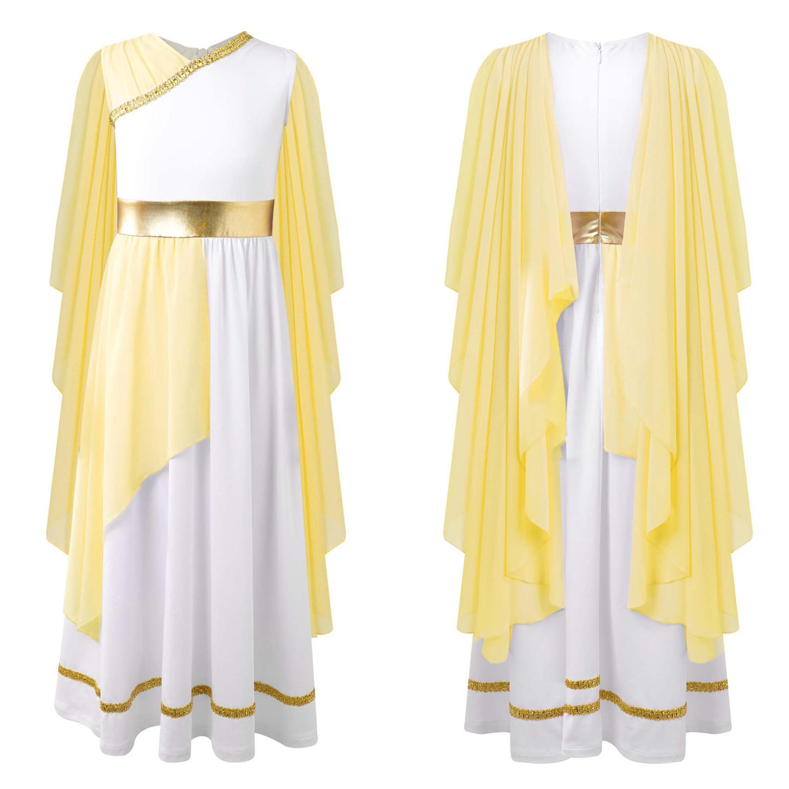 Griechisches Kostüm für Kinder, Mädchen, Römerkleid, antikes Griechenland, Toga-Kleid, Rom, Halloween, Prinzessin, Cosplay, Karneval, Verkleidung 13-14 Years gelb