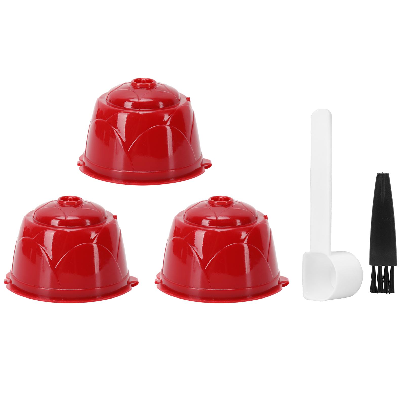 Wiederverwendbares Kaffeekapsel-Filtersieb Löffel Bürsten-Set Passend für DOLCE GUSTO Kaffeemaschine(Rot 3 Kapseln1 rot