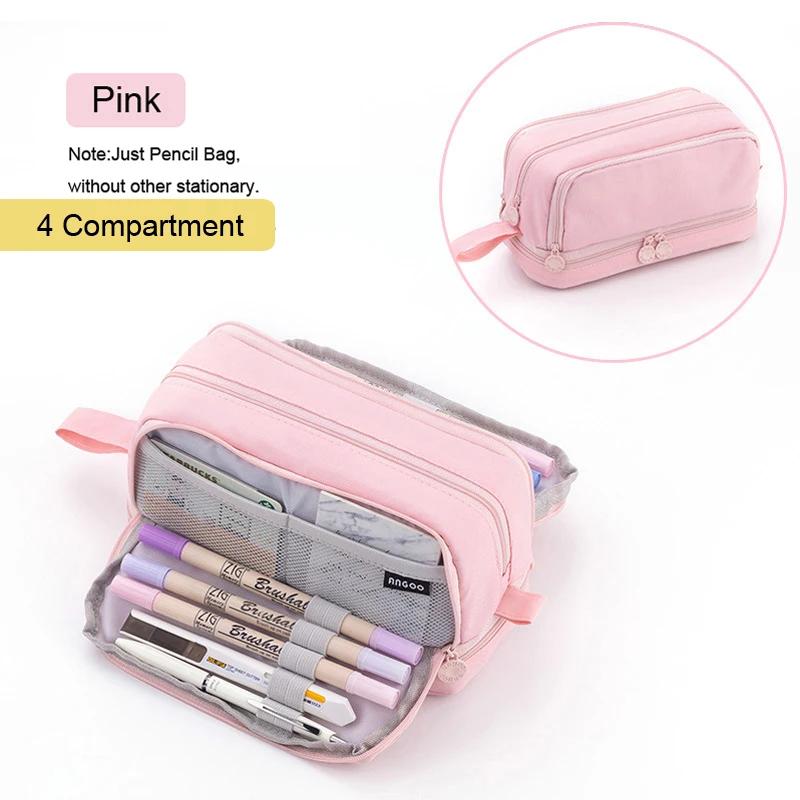 4 Fächer, großes Federmäppchen, Federtasche, für Schüler, Federmäppchen, Kosmetiktasche, Schreibwaren-Organizer, Bürobedarf rosa