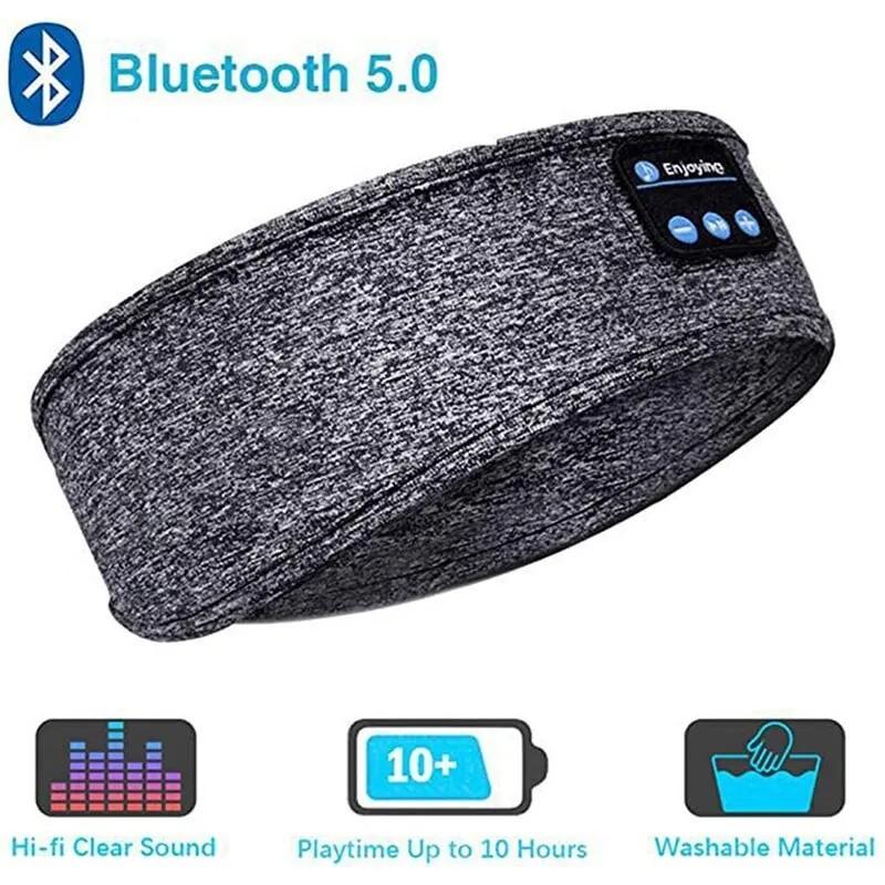 Fone Bluetooth-Kopfhörer, Sport-Schlaf-Stirnband, elastische kabellose Kopfhörer, Musik-Augenmaske, kabelloses Bluetooth-Headset-Stirnband graue