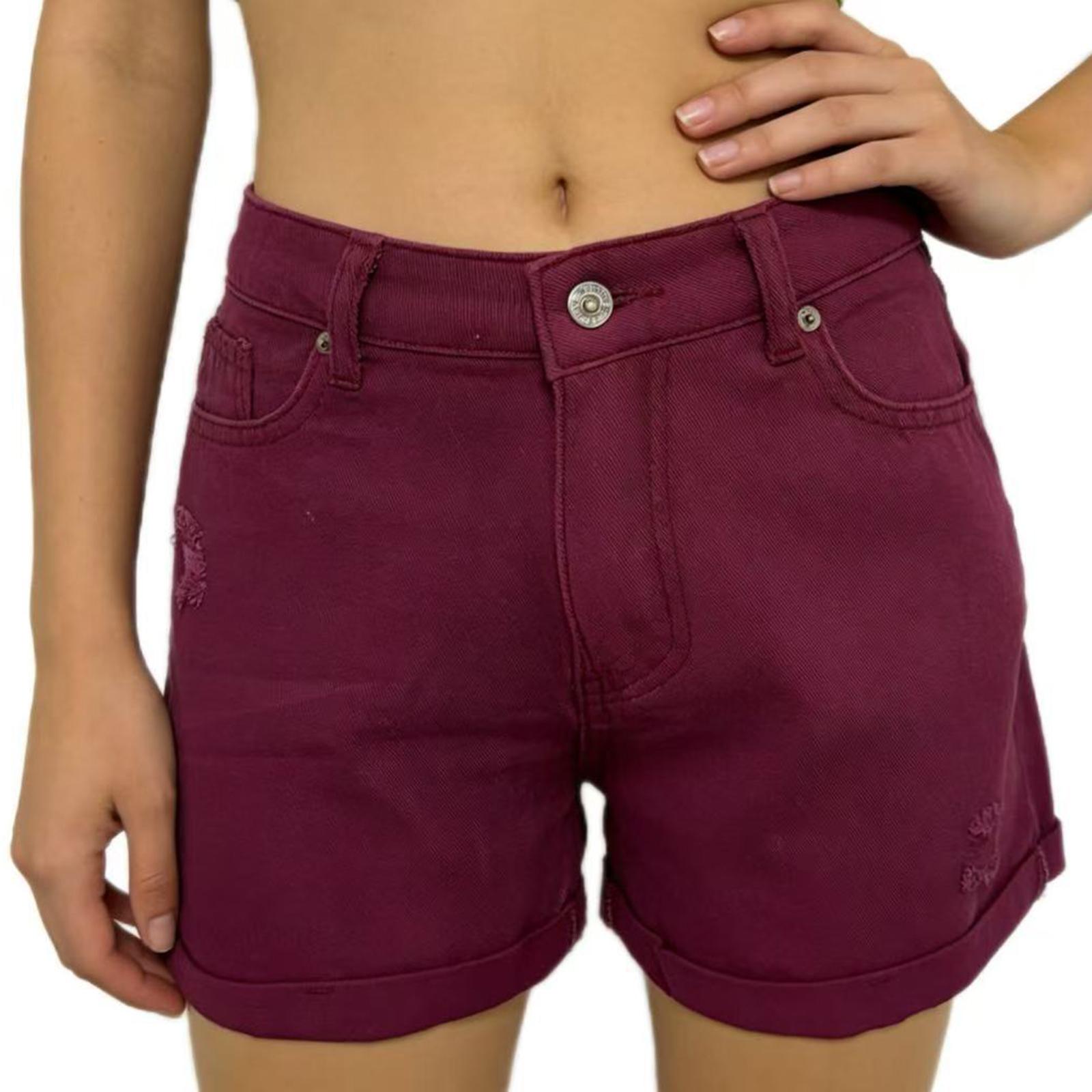 Damen-Jeansshorts in Farbe, Stretch, schmale Passform, Used-Look L violett