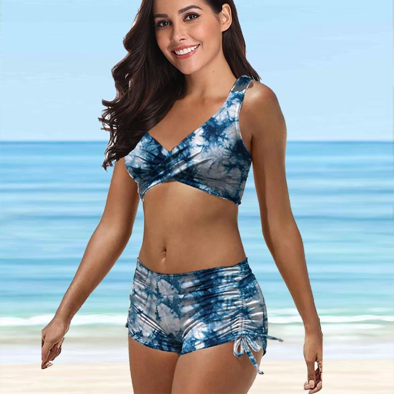 Damen-Badeanzug mit Schultergurt, grüner Camouflage-Druck, Bikini-Tankini-Badeanzug 5XL blau