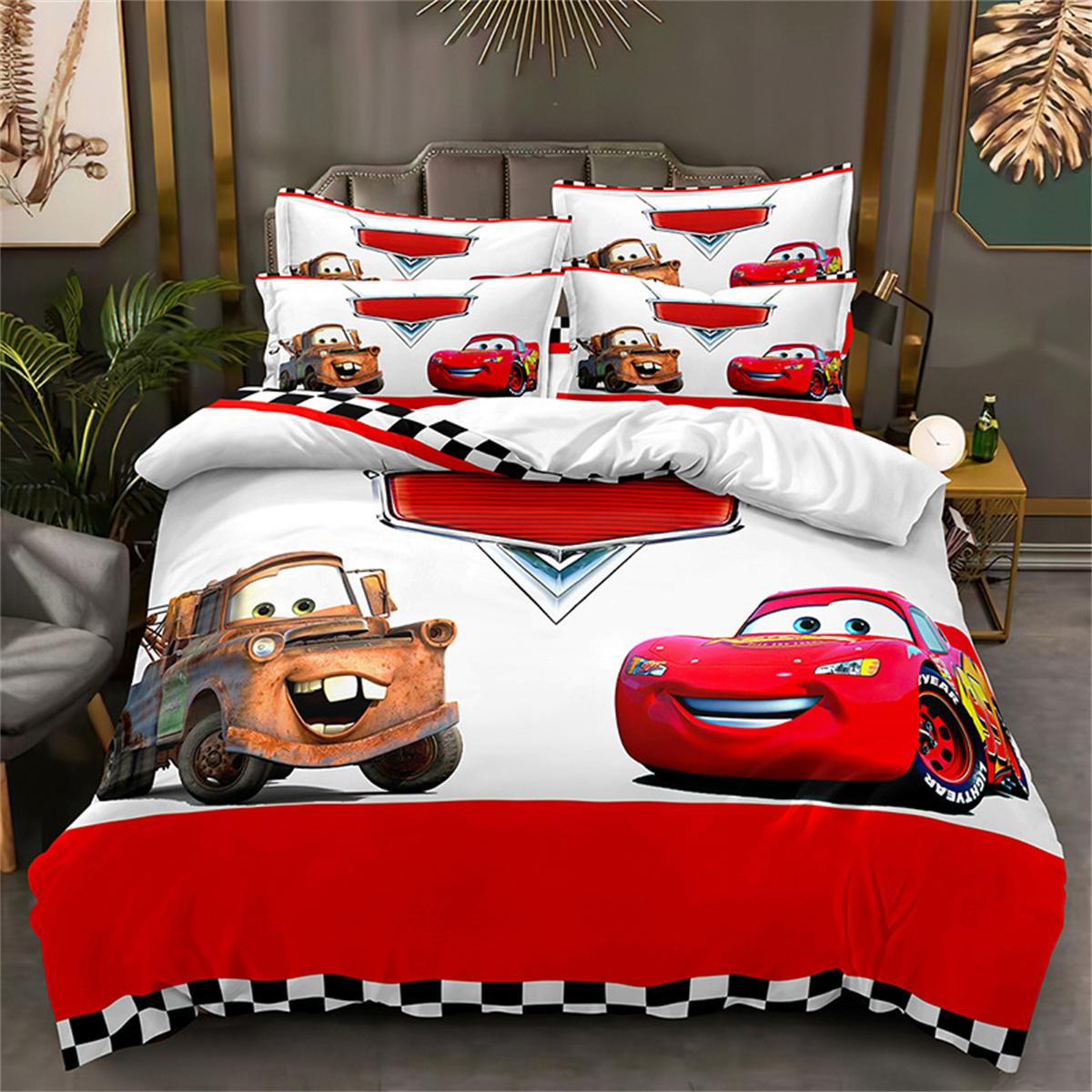 Cartoon Autos Bettwäsche Sets Mit 1/2 Kissenbezügen, Lightning McQueen Bettbezug Junge'S Bettwäsche Bettwäsche Geschenk Für Kinder Jungen 155x220cm 3pcs