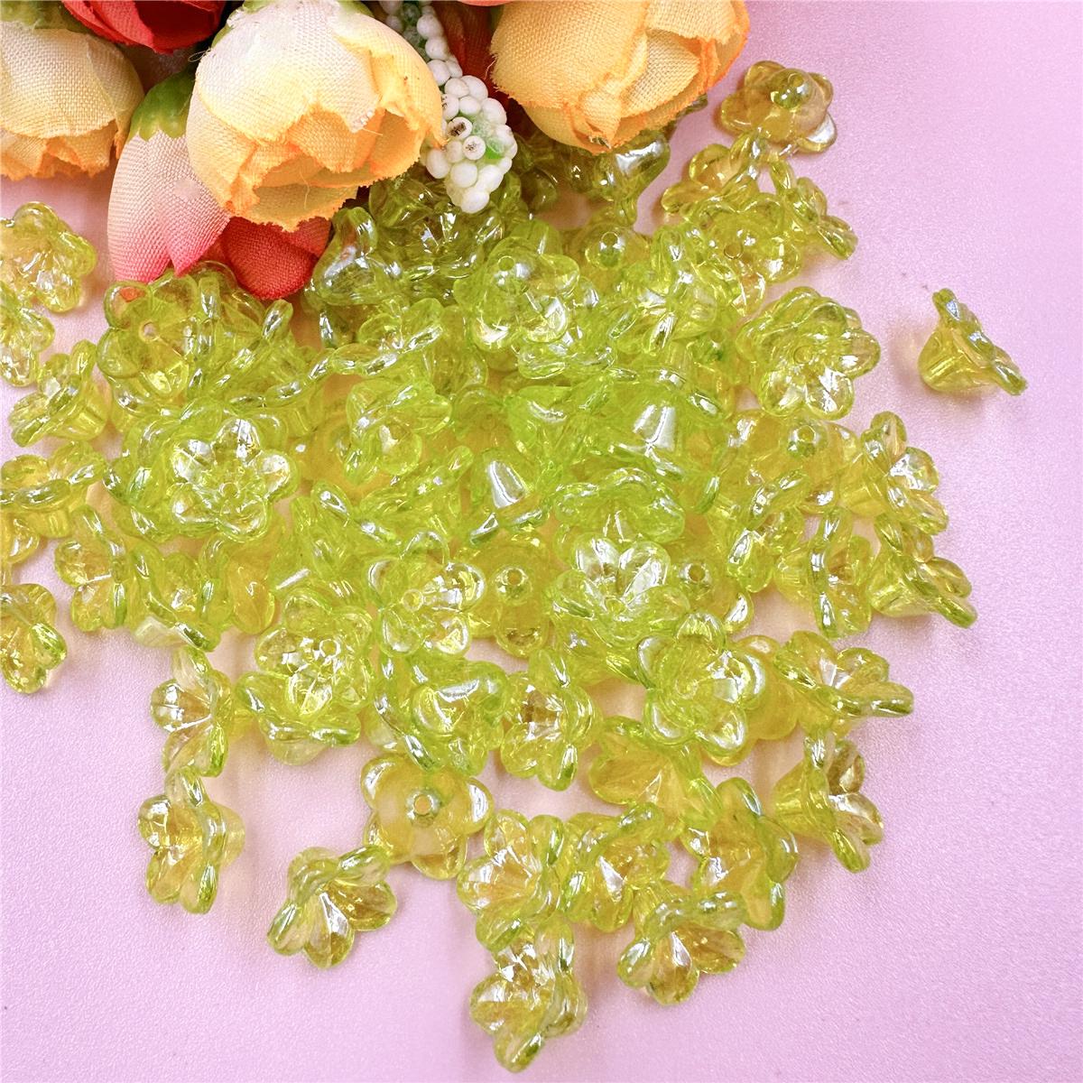 200 Stück handgefertigte Ohrringe, Perlen, Halskette, Armband, Blume, Morning Glory, 12 x 6,8 mm, Acryl, DIY, Perlenkappen, Schmuckherstellung, lose Perlen grün