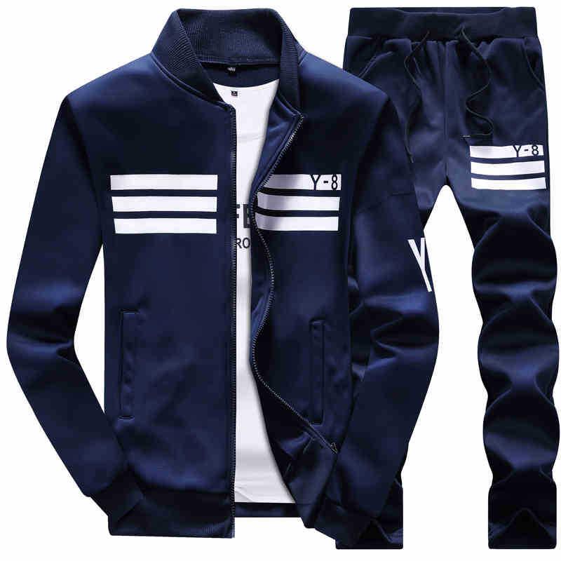 Männer Set Sportswear Trainingsanzug Anzug Männer Casual Zwei-stück Sport Anzug Freizeit Langarm Baseball Jacke 6XL blau