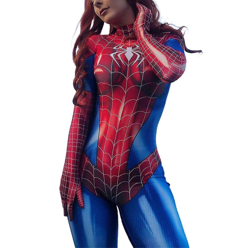 (S) Damen Spiderman Body Halloween Superheld Cosplay Kostüm Catsuit Dehnbarer Jumpsuit Overall Party Kostüm L