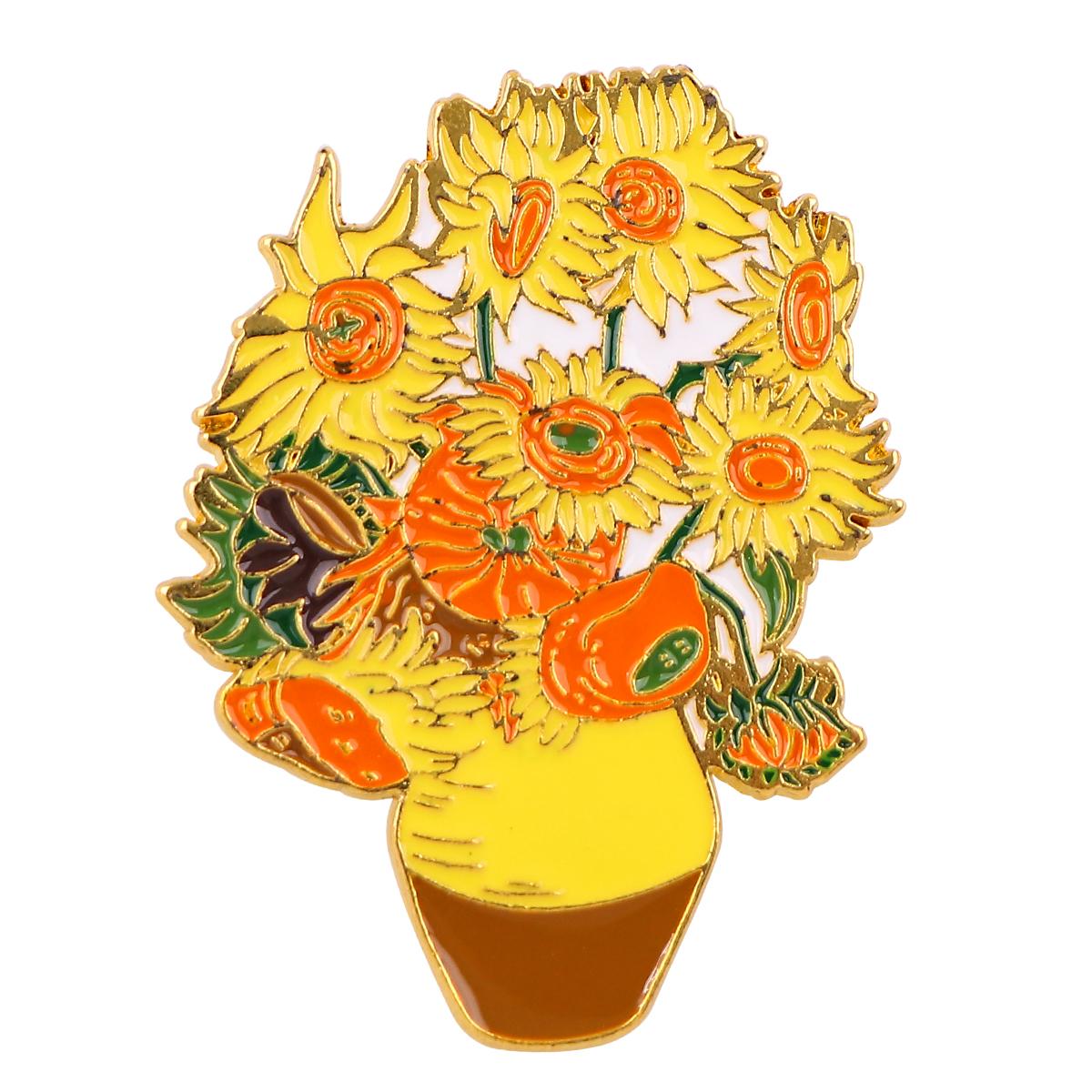 Van Gogh Sonnenblume Emaille Anstecknadeln Surfer Broschen für Kinderkleidung Rucksack Reversabzeichen Mode Metall Schmuck Zubehör Geschenke multi