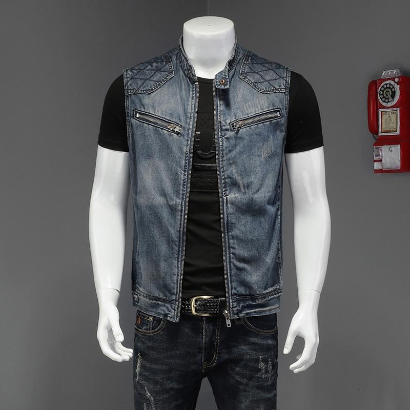 Herren Jeansjacke Motorradweste Retro Mode Motorradbekleidung Lässige Vielseitige Jeansweste Herrenbekleidung XXXXL