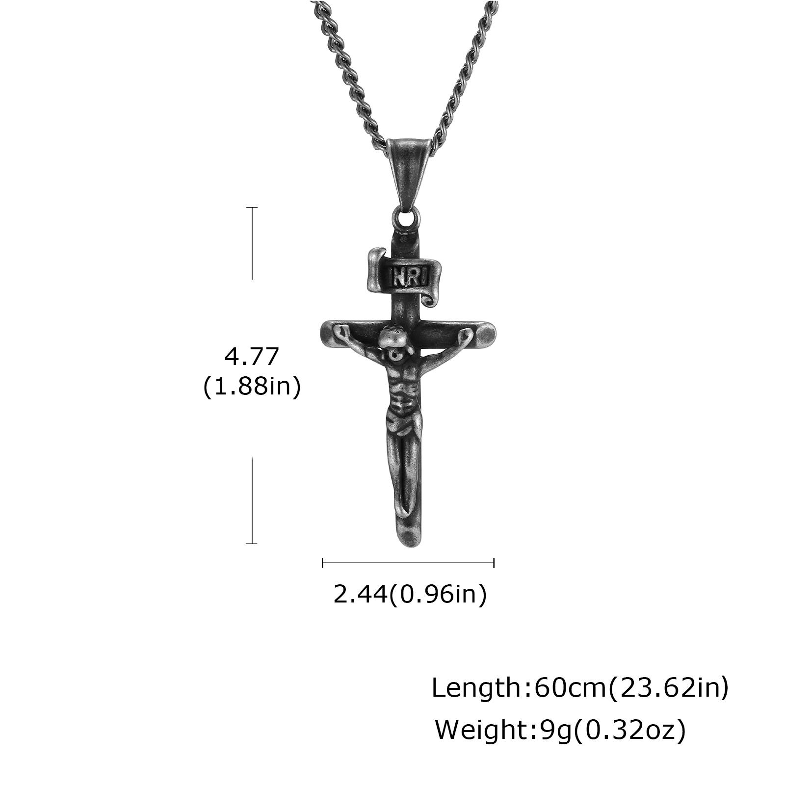 Wasserdichte katholische Kreuzkette für Herren, Kreuzanhänger aus Edelstahl mit 60 cm kubanischer Kette, religiöses Schmuckgeschenk 60cm