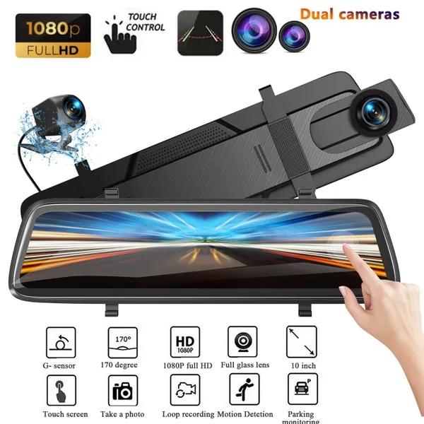 10  HD 1080P Doppelobjektiv-Auto-DVR-Dashcam Touchscreen-Dashcam Rückfahrkamera Videorecorder G-Sensor Parkmonitor 10 inch Dash Cam schwarz