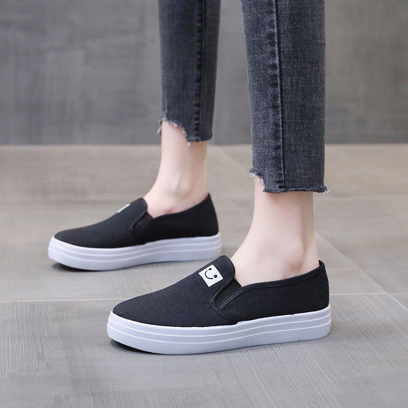 Leinwand Schuhe Weibliche Student Casual Tuch Schuhe Koreanischen Stil frauen Schuhe Flache Einzelnen Schuh Faul Kleine Weiße Schuhe 40 schwarz