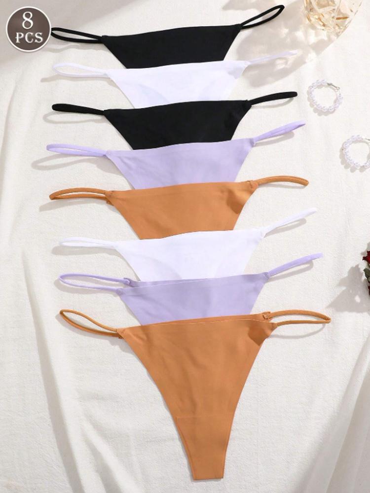 8Stk/Set Nahtloser String Damen Unsichtbare Dünne Träger Niedrige Taille Hohe Dehnbarkeit Flexibilität Slips Sexy Unterwäsche Slips T-Rücken M&8Pcs