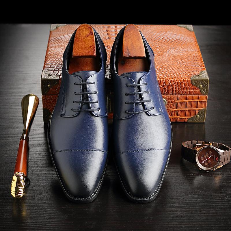 Mode Herren Klassische Retro Derby Schuhe Herren Business Kleid Büro Lederschuhe Flats Herren Mode Hochzeitsparty Oxfords EU Größe 37-48 39 blau