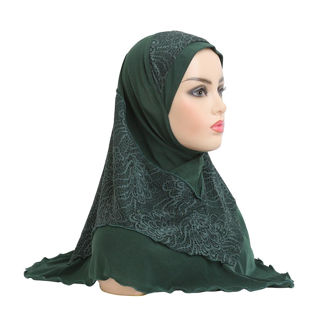 Muslim Hijab Spitze Islamischer Schal Kopfwickel Beten Schals Damen Kopfbedeckung dunkelgrüne