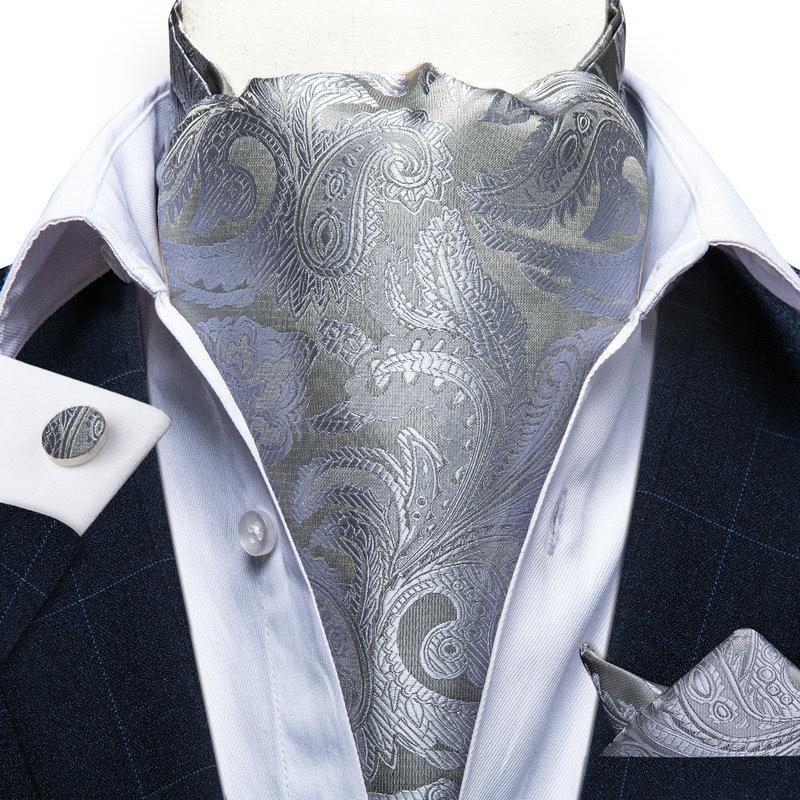 Herren Ascot Krawatte Blau Rot Krawatte für Business Paisley Seidenkrawatte Einstecktuch Manschettenknöpfe Krawattenset DibanGu AS-2010