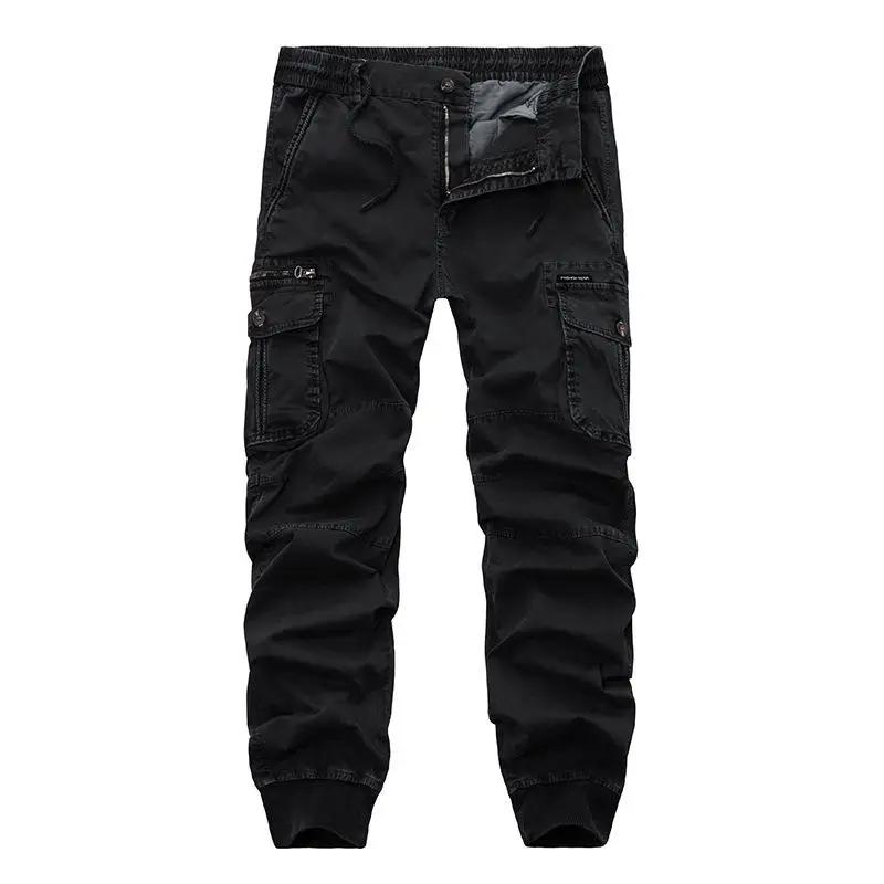 Männer Casual Jogger Einfarbig Hosen Männer Baumwolle Elastische Hosen Military Stil Armee Cargo Hosen 32 schwarz