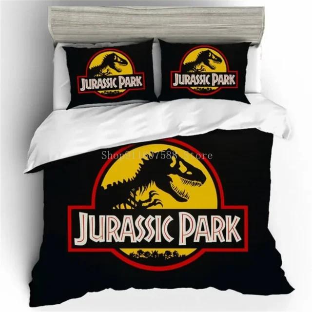 Rotes Jurassic Park-Bettwäscheset, Cartoon-Heimtextilien für Kinder, Bettset, Bettbezug, Schlafzimmerset, Queensize-Dinosaurier-Bettbezug EU SK(260x220cm)