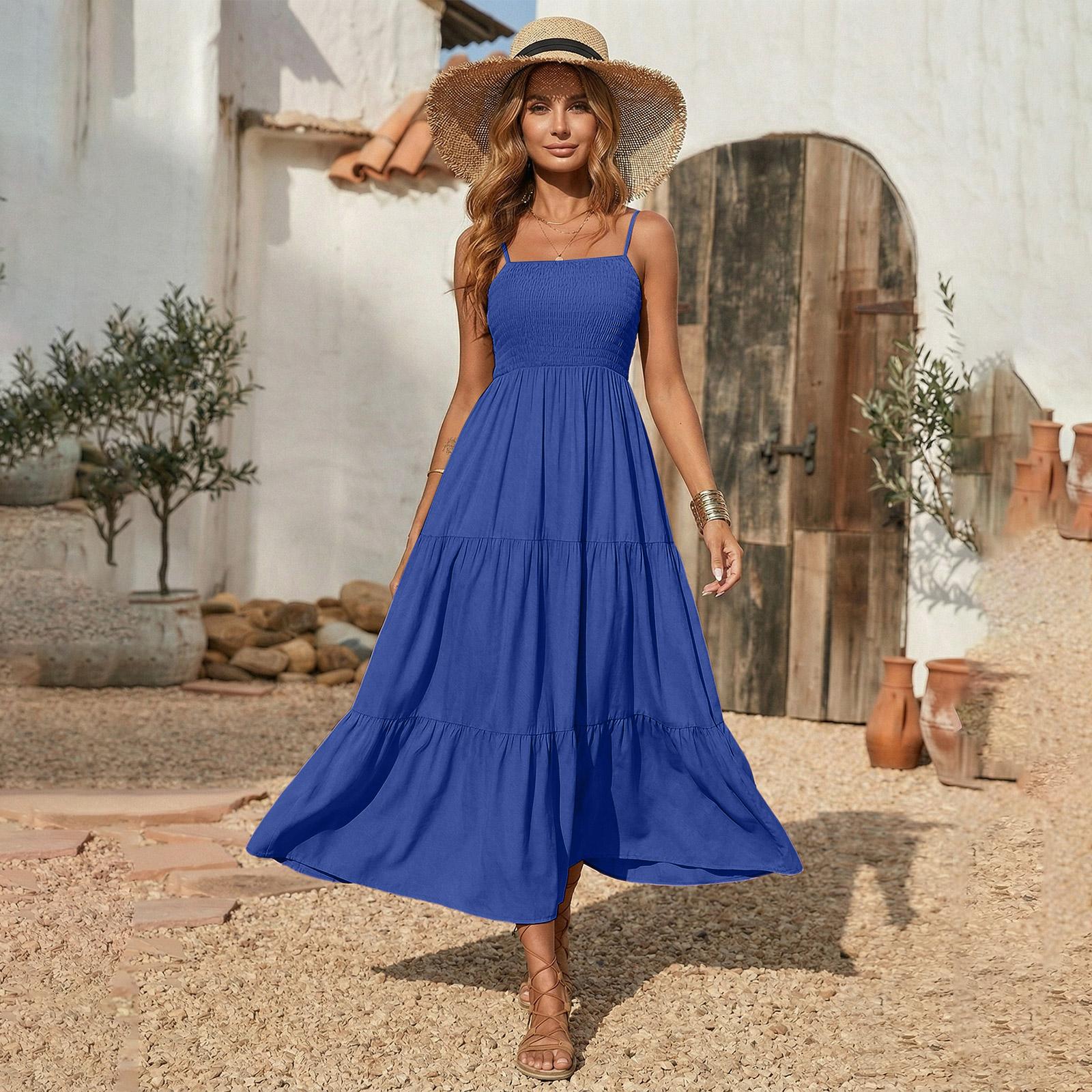 Sommerkleider für Damen UK Ärmelloses Stufen-Maxikleid Lässige Fließende Kleider für Damen UK Karree-Ausschnitt Damenkleider M weinrot