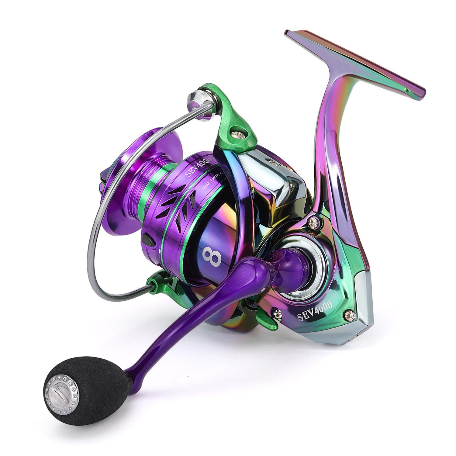 Sougayilang Spinn-Angelrolle 5.0:1/4,7:1 Übersetzungsverhältnis, maximale Bremsrolle 10 kg, geeignet für Süß- und Meerwasser 2000 bunt