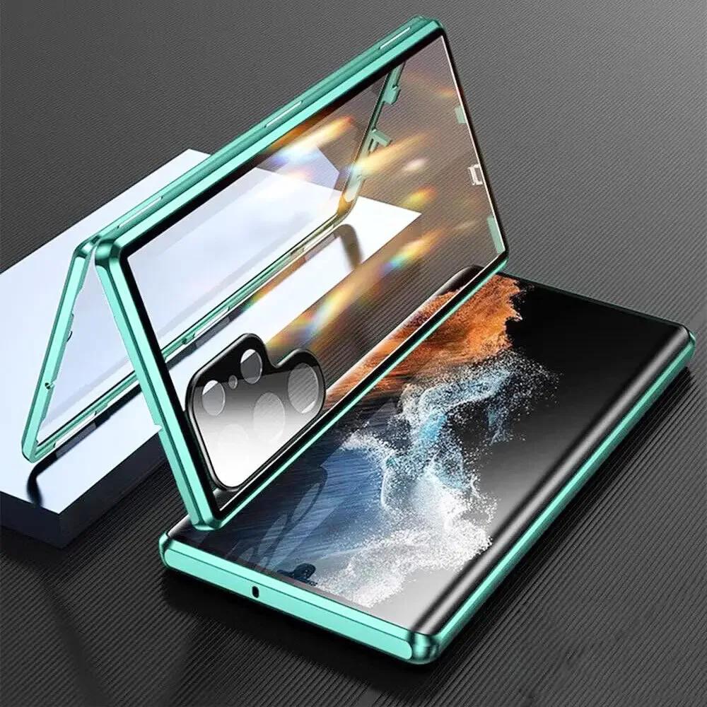 Doppelseitige Gehärtete Glas Metall Magnetische Hülle Für Galaxy S26 S25 S24 S23 S22 S21 Ultra Plus Schutzhülle Unterer Verriegelungsmechanismus For Samsung S21 Plus