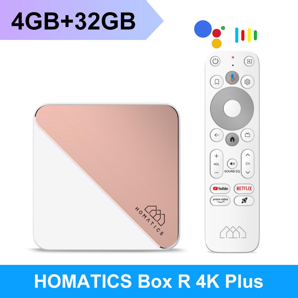 HOMATICS Box R 4K Plus Smart TV Box Google Netflix Zertifiziert AndroidTV 14 S905X4 4G32G Unterstützt AV1 Wifi6 BT5.0 ATV Box 4G32G weiß