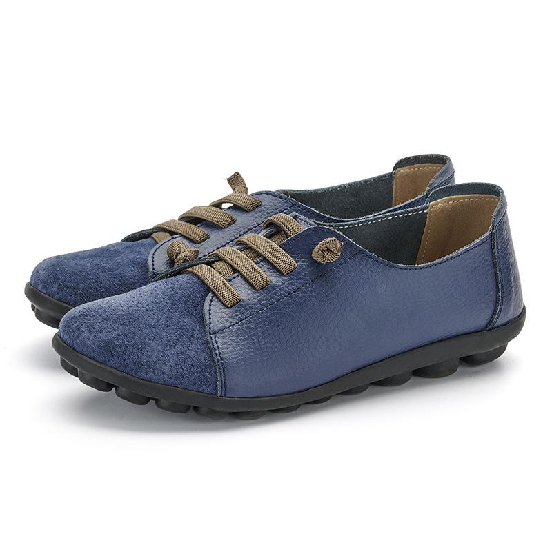 Flache Damenschuhe, Vier-Jahreszeiten-Schuhe, runde Zehenpartie, Nähen, lässig, handgefertigt, weiche Damenschuhe 40 navy blau