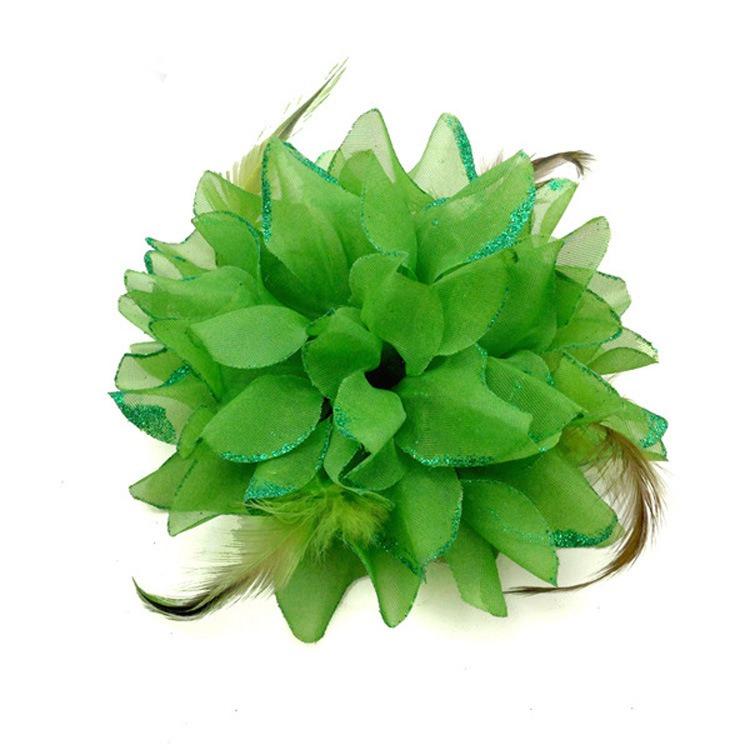 Fascinator-Corsage, 1 x Blumen-Feder-Brosche, Hochzeit, Kugelkopf-Haarspange 12.5x12.5cm grün