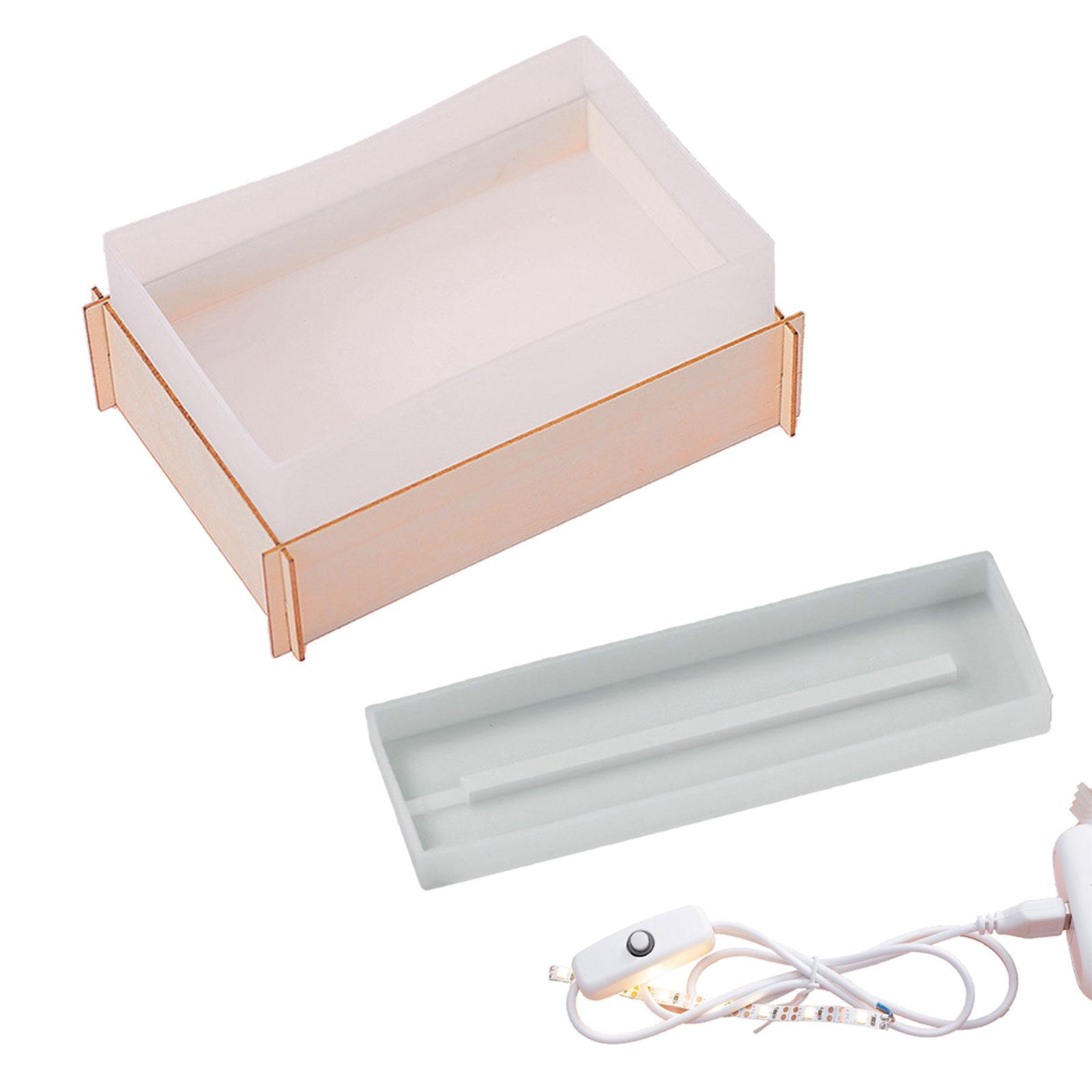 DIY rechteckige Lichtharz-Silikonform inklusive USB-Kabel für Tisch-LED-Lampe, Schreibtisch-Ornamente, Epoxidharz-Gussformen A