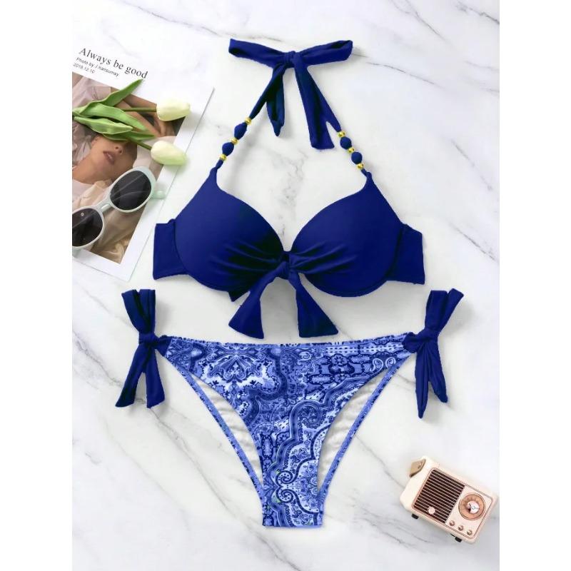 Sexy Push-Up Bikini 2026 Damen Badeanzug Zweiteilige Bademode Damen Tanga Bikini Set Schwimmen für Badeanzüge Brasilianisches Biquini L navy blau